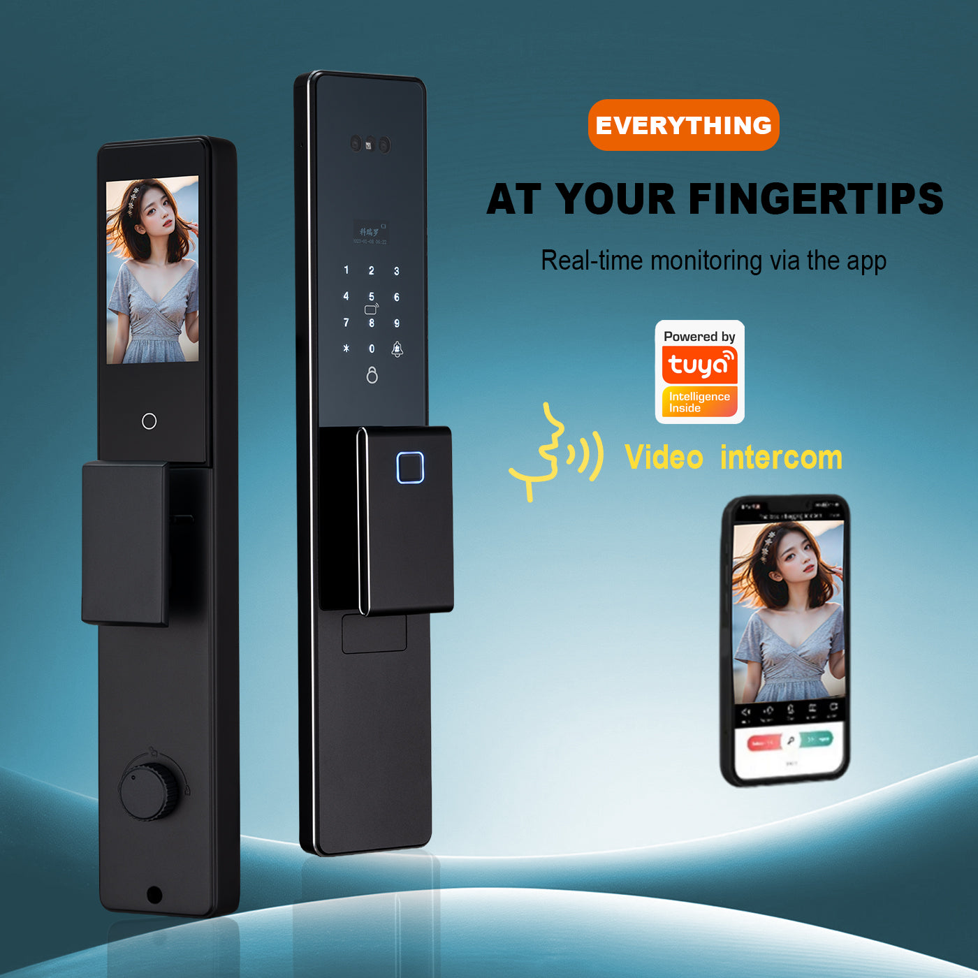 Palm vein 3D face recognition smart door lock with camera Tuya WiFi biometric door smart digital lock